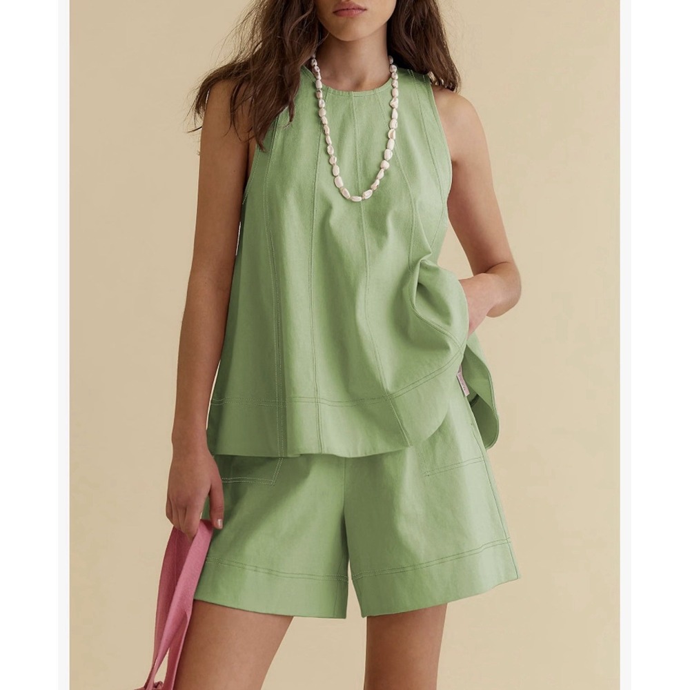 Women's Mint Green 2-Piece Set Sleeveless Tank Swing Top & Shorts Size M Coastal